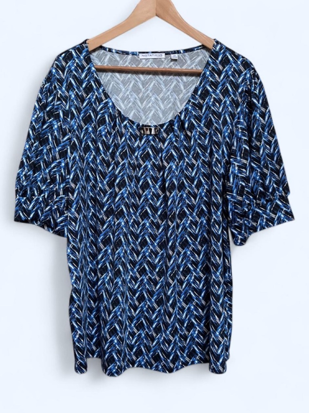 Notations Navy and Blue Geometric Short Sleeve Top
